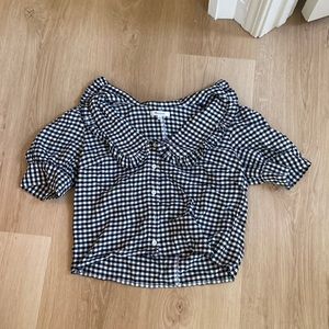 Black gingham crop button shirt form madewell size small